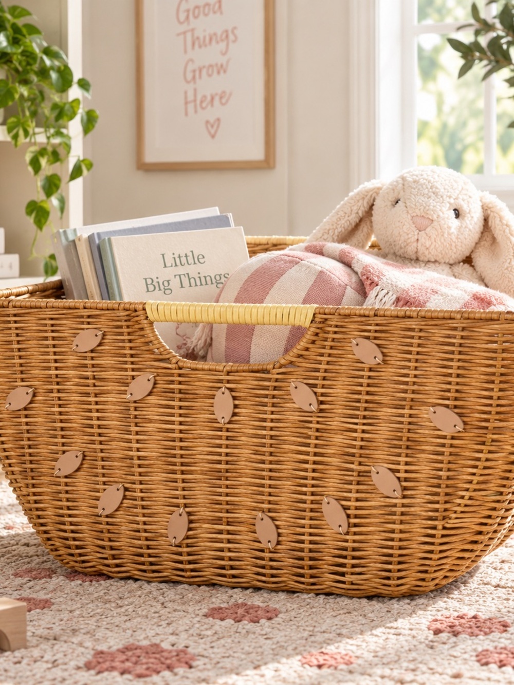 Anthropologie Watermelon Woven Wicker Basket NIB Rattan Storage Bin Large